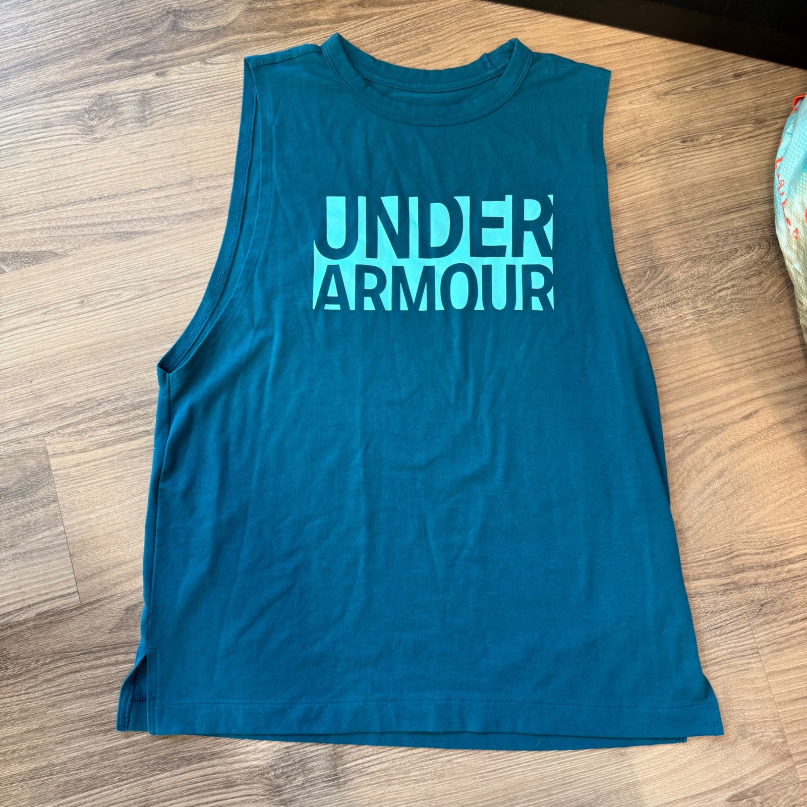 Under Armour Mens Heatgear Muscle Tank Top Teal Blue Loose Fit Medium